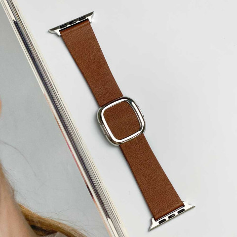 Кожаный ремешок Modern Buckle Leather на Apple Watch 38/40/41mm Silver/Brown